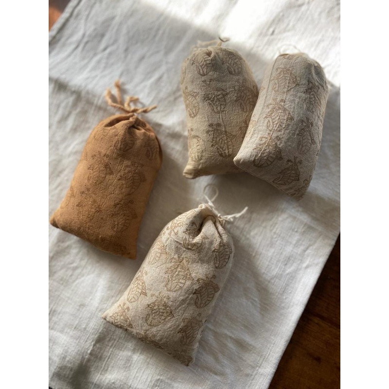 Block Printed Lavender Bag in Pale Tan