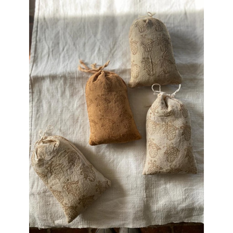 Block Printed Lavender Bag in Raw Umber