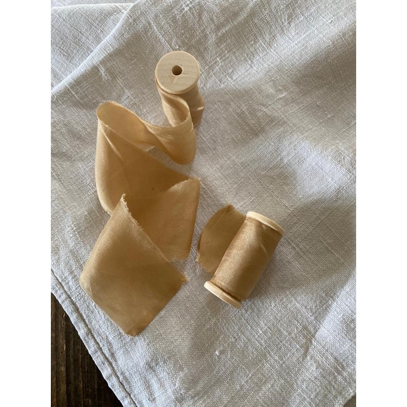 Golden Straw Silk Ribbon-1 metre long approx x 4.5cms wide-Golden straw