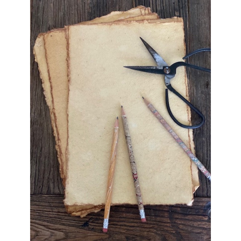 Handmade Paper Sheet-Antique brown with darker brown deckle edging-approx 20cms wide x 30cms long-handmade rag paper