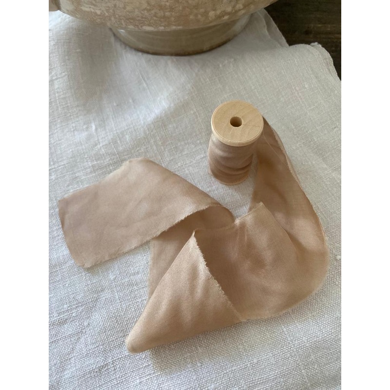 Soft Beige Silk Ribbon-1 metre long approx x 4.5cms wide-Soft beige