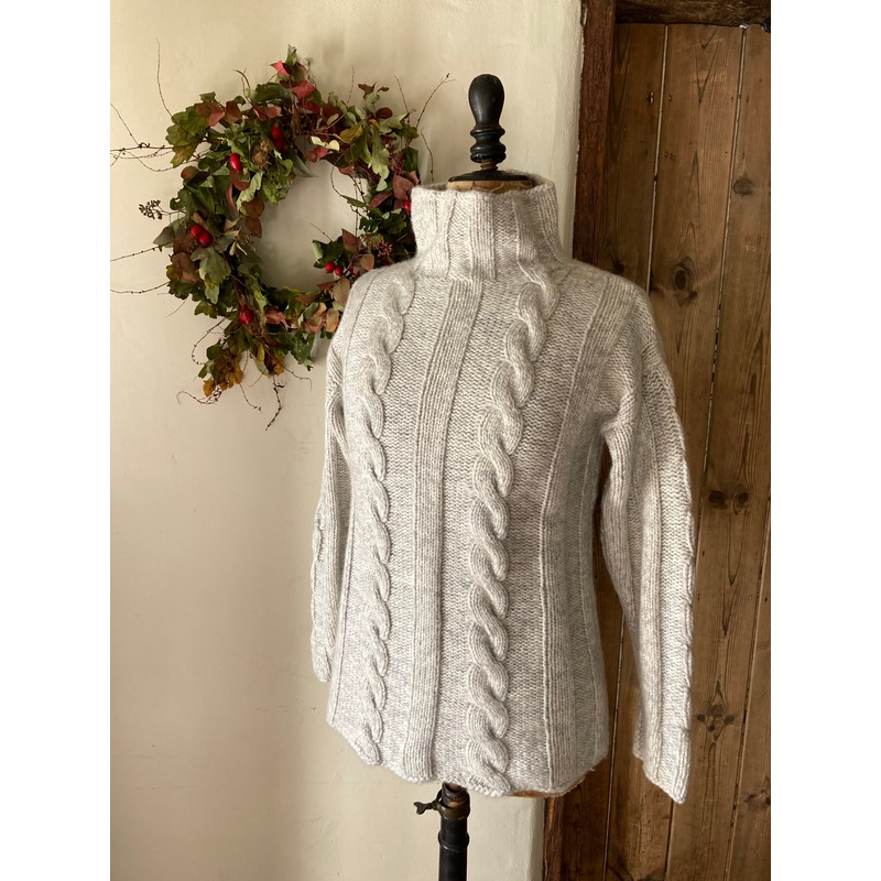 Cable Knit Cashmere Jumper-Pale Grey Cashmere-One Size