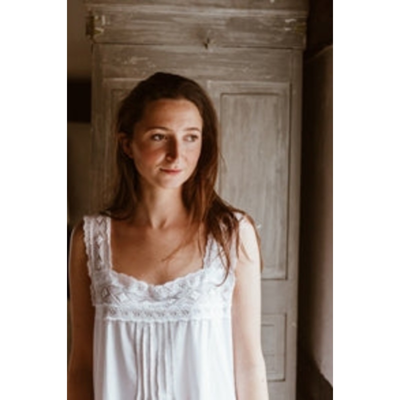 Cotton and Lace Nightdress-pure white-one size