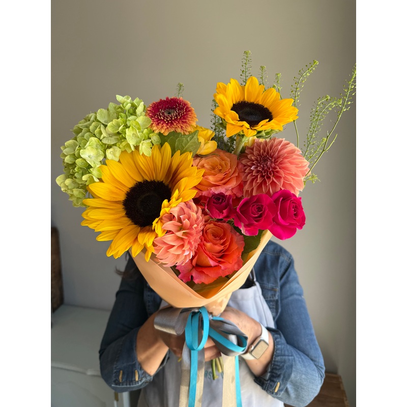 Love You Bunches – Citrus-Citrus- Wrapped Blooms with Ribbon as Shown – W/out Vase – $100 & Citrus- Wrapped Blooms with Ribbon – w/out Vase – $135 & Citrus  – Impressive Wrapped Blooms w Ribbon  w/out vase – $200 & Citrus  – Sweet & Thoughful Wrapped Bloo