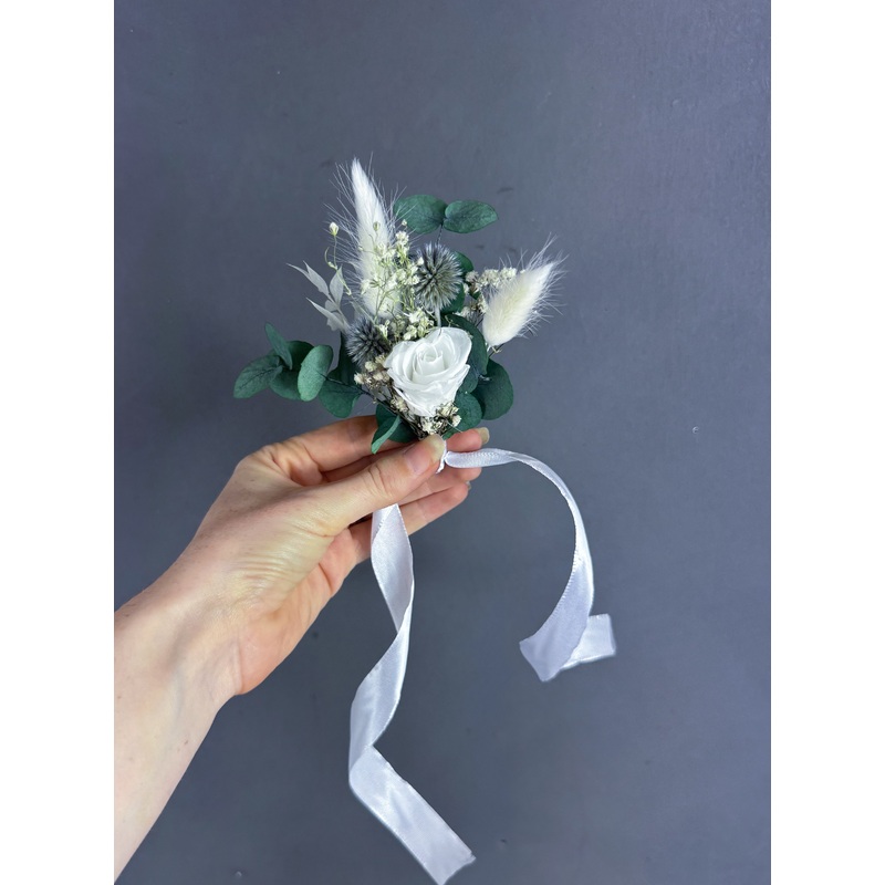 Laurel dried flower wrist corsage