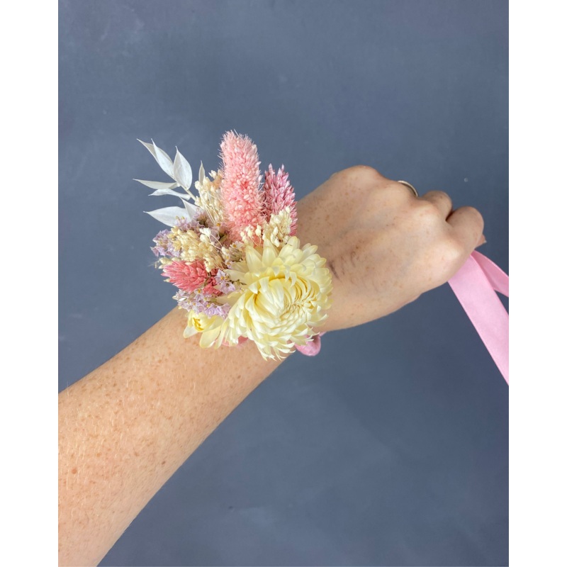 Lucie dried flower wrist corsage