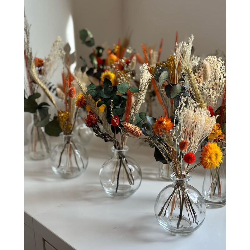 Dried flower wedding centrepieces / bottle size