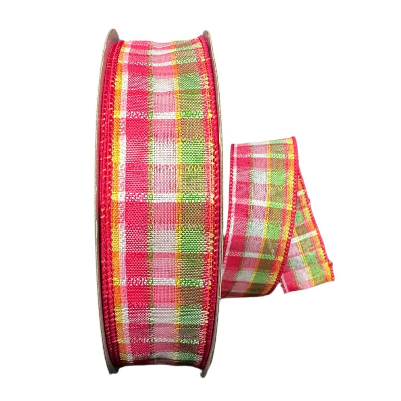 841-09-425 (488) – Kentini Plaid Fuchsia/Lime/Yellow/White – 1.5 x 50yd