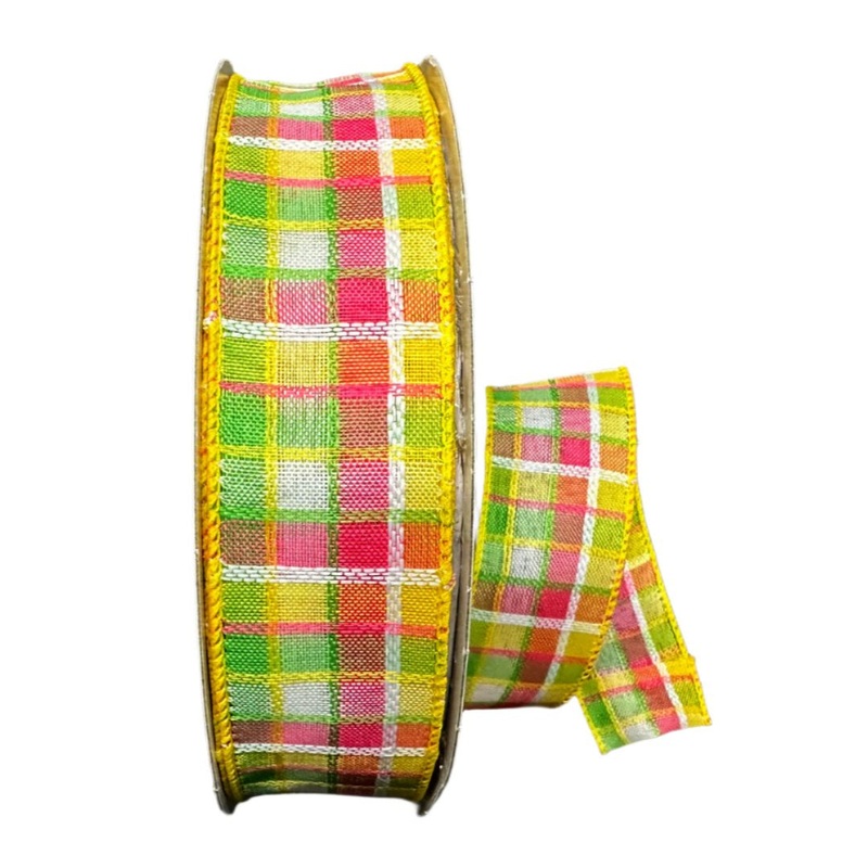 841-09-426 (490) – Kentini Plaid Yellow/Fuchsia/Lime/White – 1.5 x 50yd