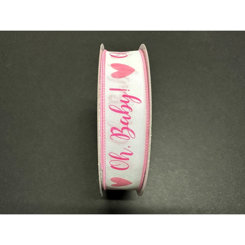 841-09-459 (31902) – Linen Oh Baby! Heart – 1.5 x 50yd – Pink/White