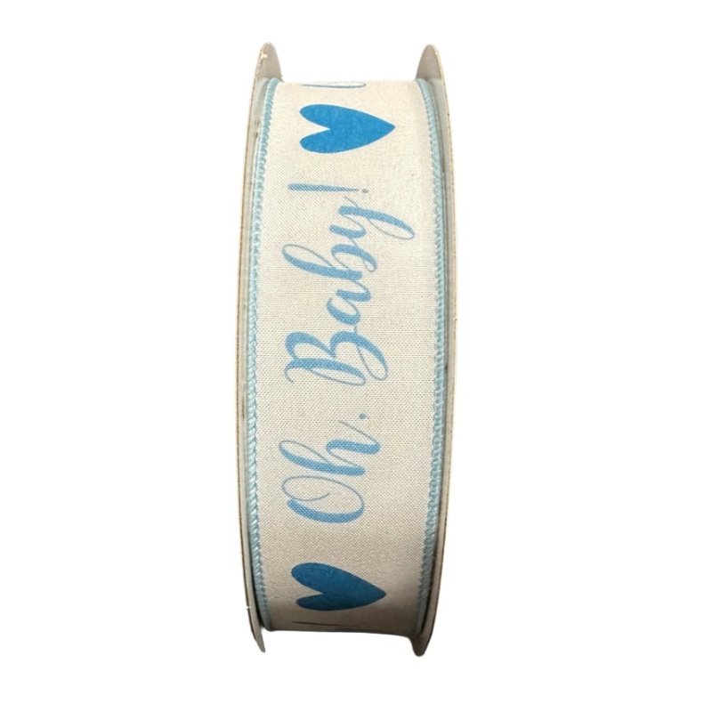 841-09-460 (31901) – Linen Oh Baby! Heart – 1.5 x 50yd – Blue/White