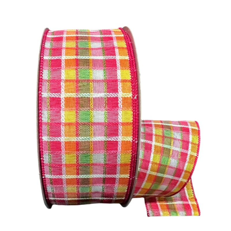 841-40-425 (489) – Kentini Plaid Fuchsia/Lime/Yellow/White – 2.5 x 50yd