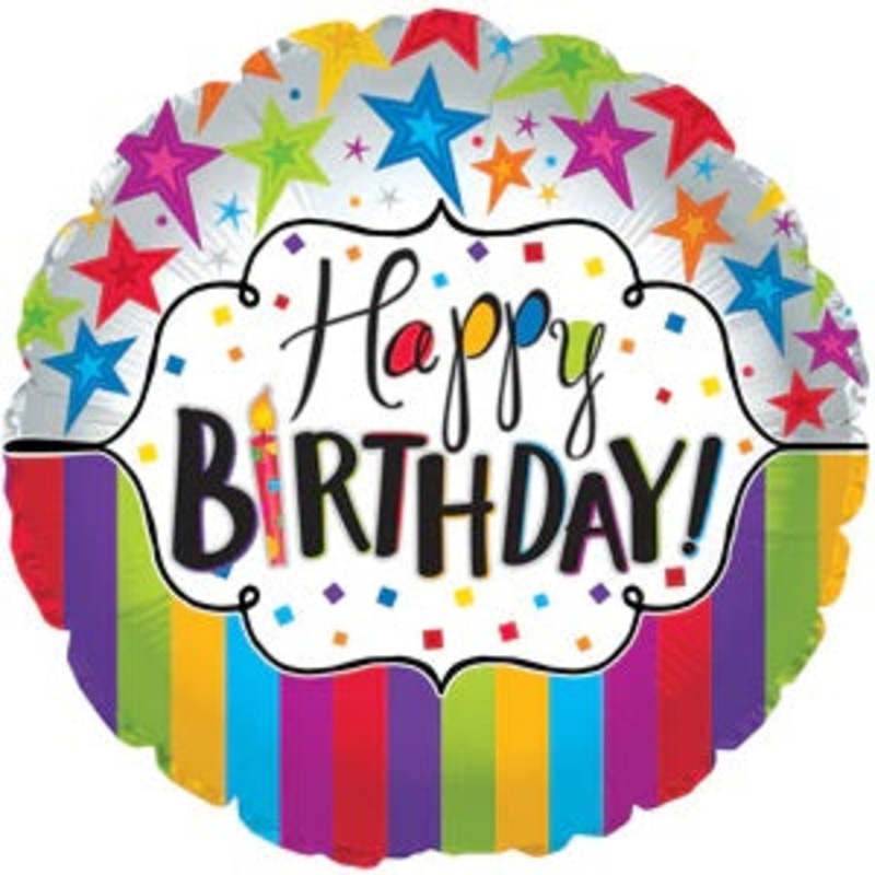 114465 (30297) – Mylar Happy Birthday Stripes & Stars 17