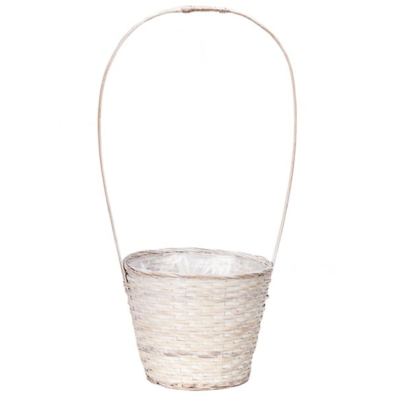 1-739EWW/1 (26845) – 7 White Wash Bamboo Round Basket, 7 x 6 with 20 Handle
