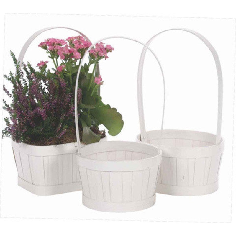 1-603KK/1-WW (27577) – 5-7 White Wash Splitwood Basket with Handle, Asst Round/Oval/Rectangle