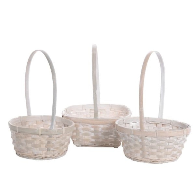 1-605WW/1 (29524) – 5-7 White Wash Bamboo Basket with Handle, Asst Round/Oval/Rectangle