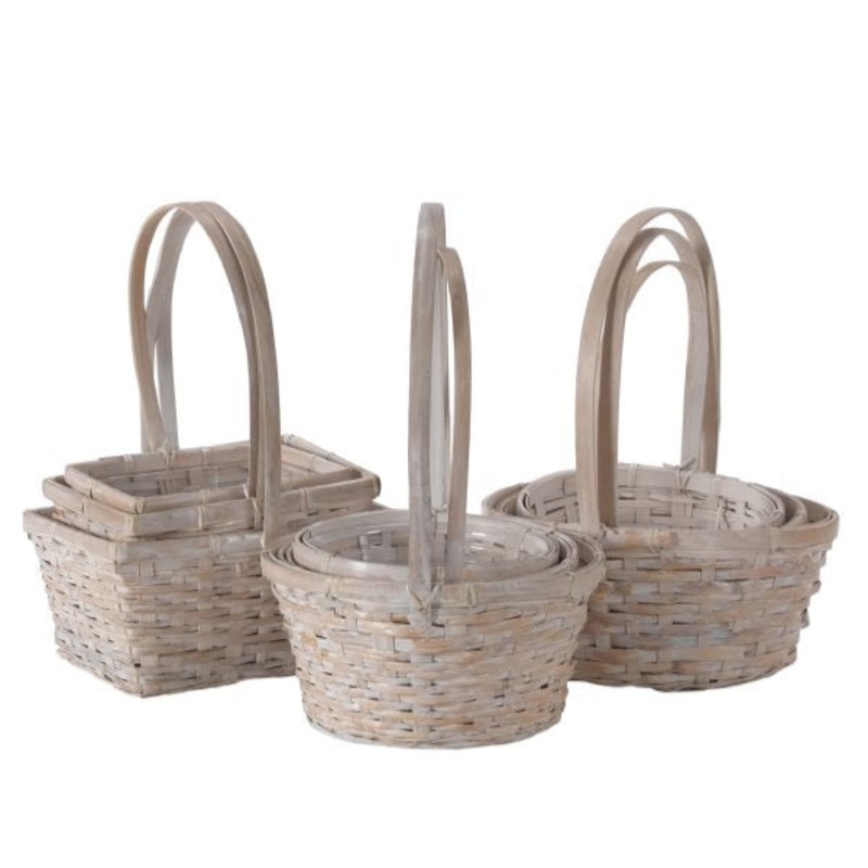 1-885CWW/3 (13964) – 6-9 White Wash Baskets, Asst Square/Oval/Round, 3/Set