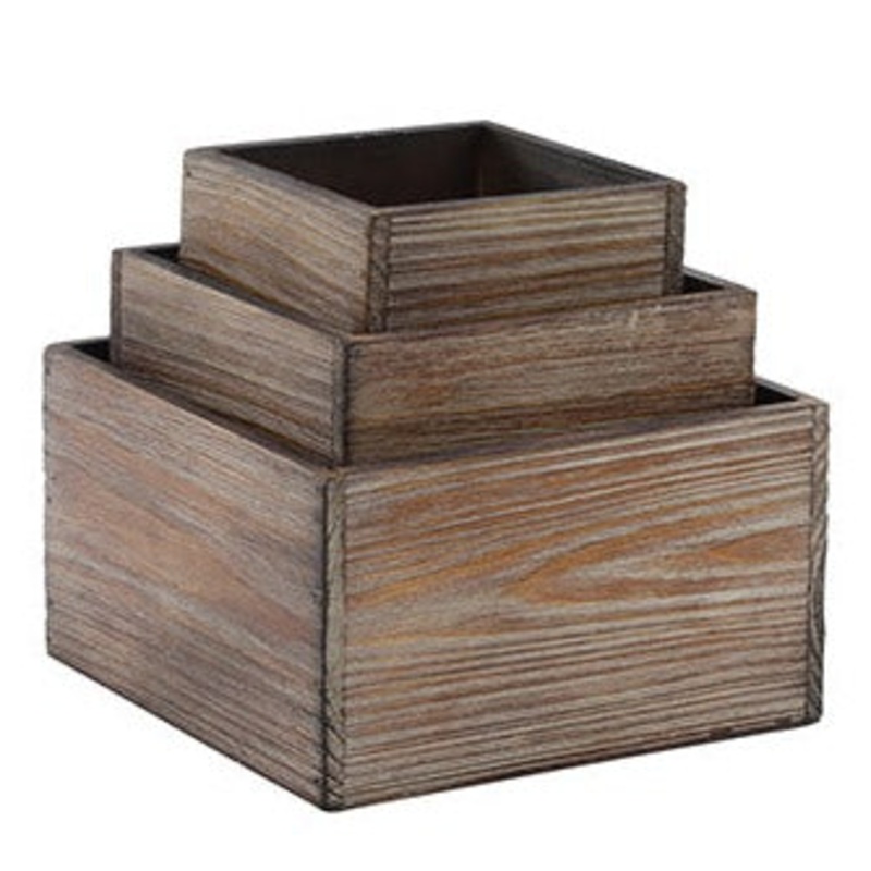 12659 (27911) – Wood Square Boxes Stained 7.25-4.25 Set/3