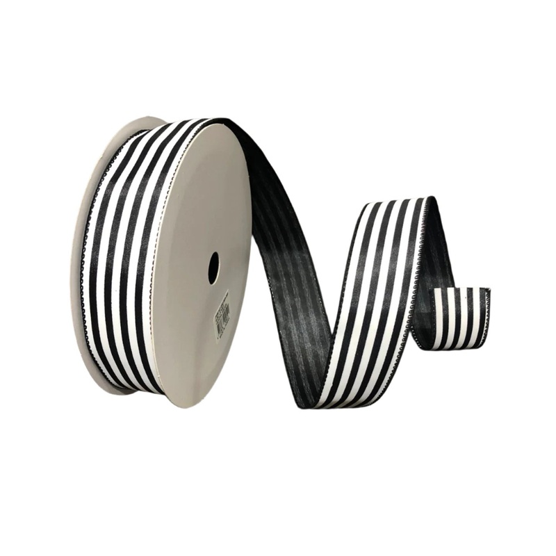 Q501809-585 (31824) –  Black Satin White Cabana Stripes – 1.5 x 50yd