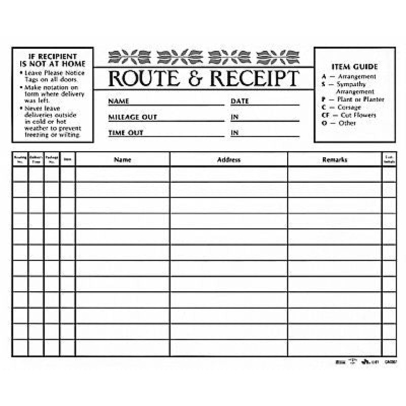 CA0367 (12796) – Route & Receipt Pads 8.5X7