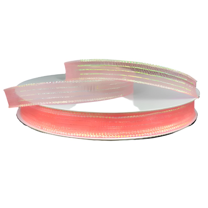 931101-46 DISC (19895) – Stripe Sheer #1.5 – 3/8 x 50yd – Coral/Iridescent