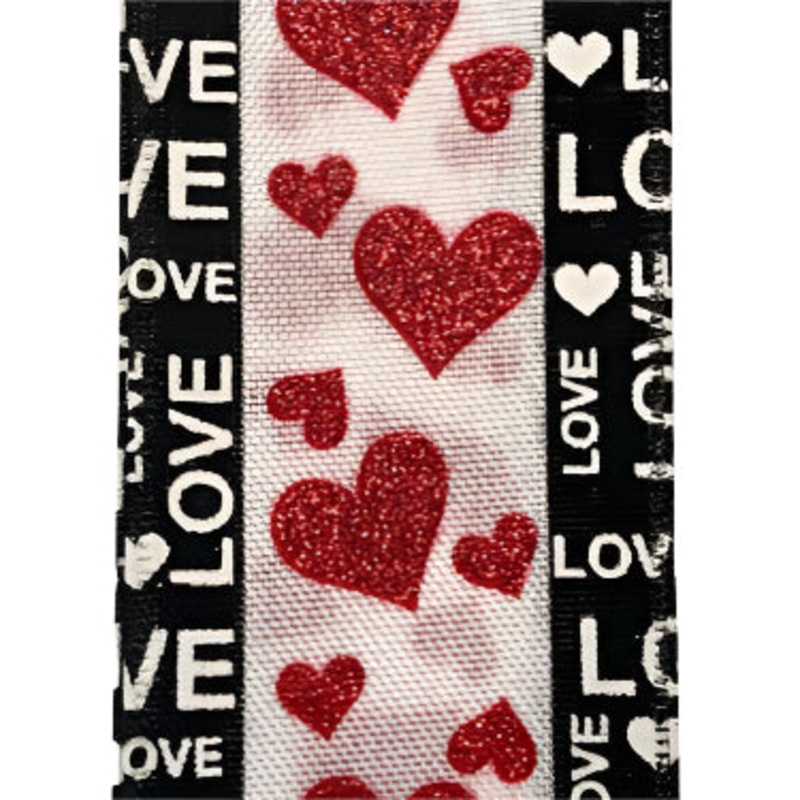 15101-40-21 (28189) – Love Hearts – 2.5 x 10yd – White/Black