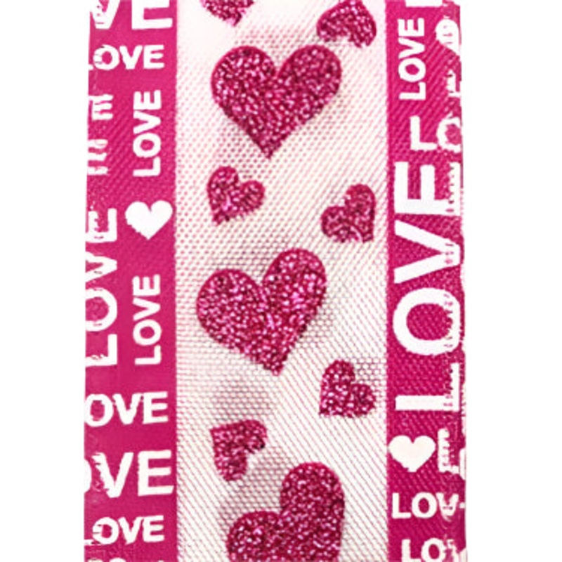 15101-40-28 (28190) – Love Hearts – 2.5 x 10yd – White/Pink