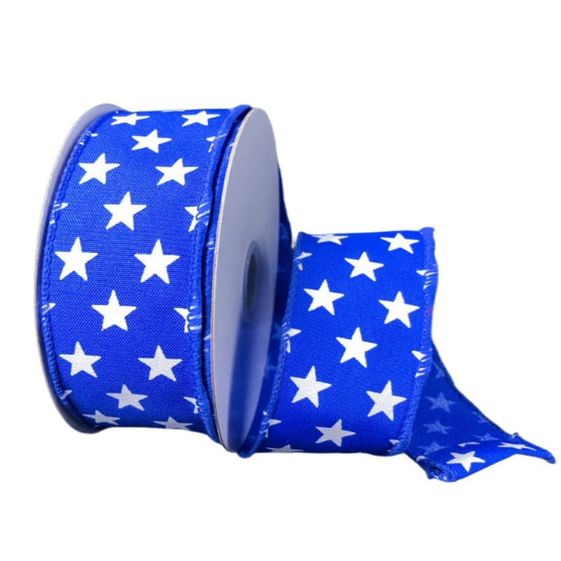 41223-09-25 (29096) – Wired Satin & White Stars – 1.5 x 10yd – Blue