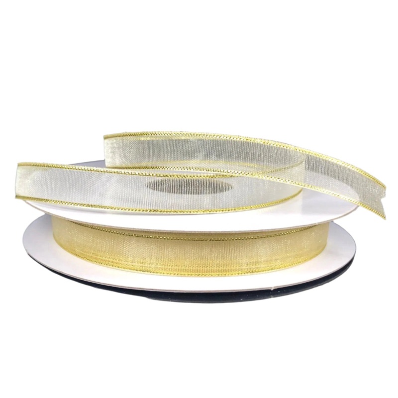 900401-41 (32108) – Wired Organza Monofilament Edge #1.5 – 3/8 x 25yd – Ivory/Gold