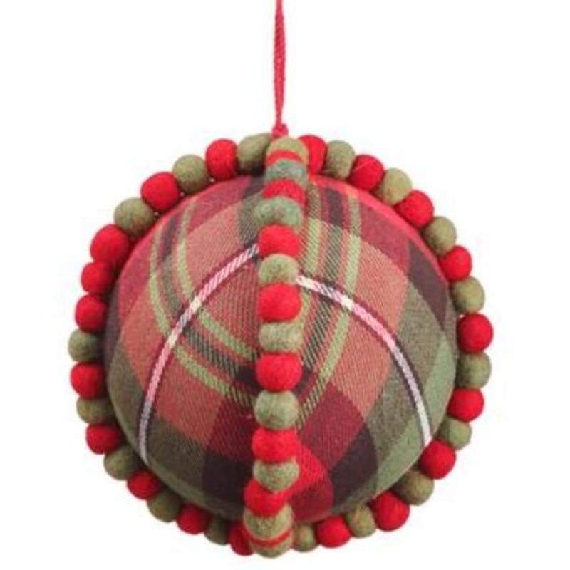 XM0948-RE/GR (29991) – Pompon Plaid Ball Ornament Rd/Gr 6 REG $18.90