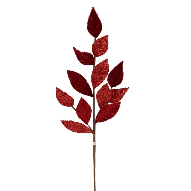 218767 (4024) – Glitter Leaf Spray Deep Red 28