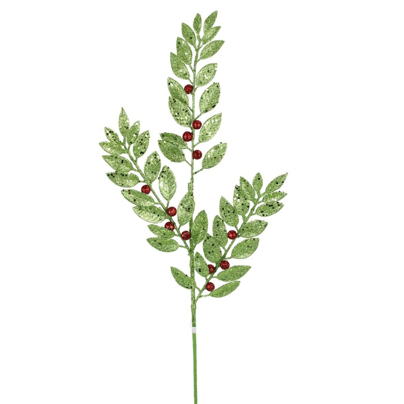 218842 (4026) – Glitter Leaf Berry Spray Green/Red 29.5