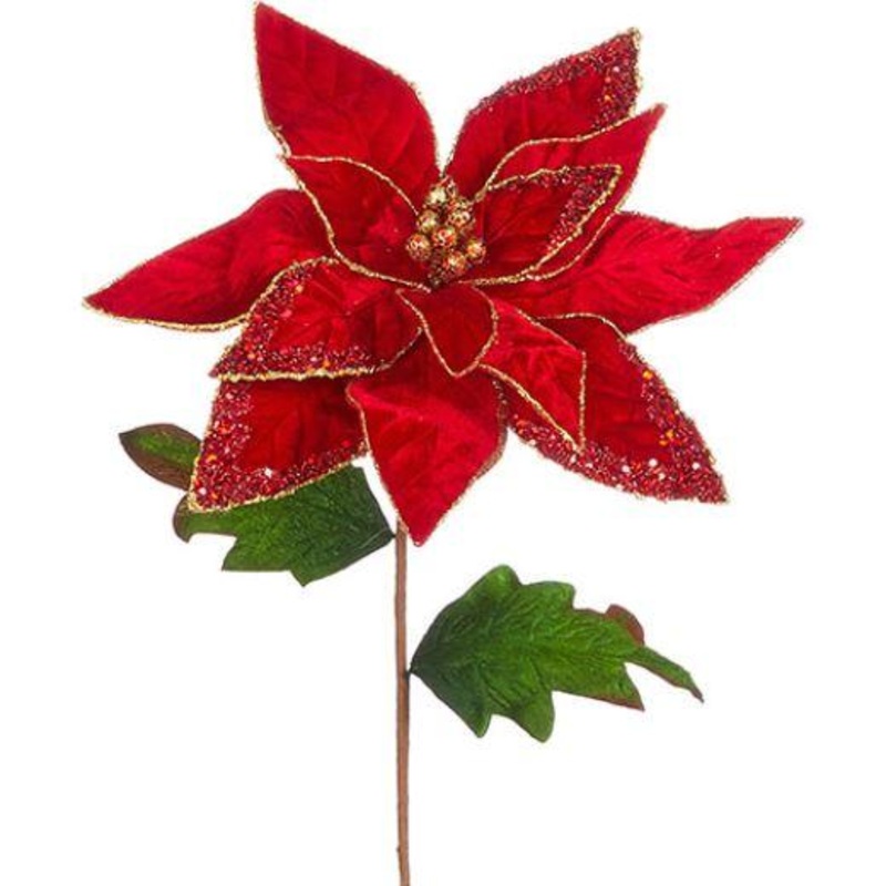F4026050 (29924) – Beaded Red Pointsettia Stem 26