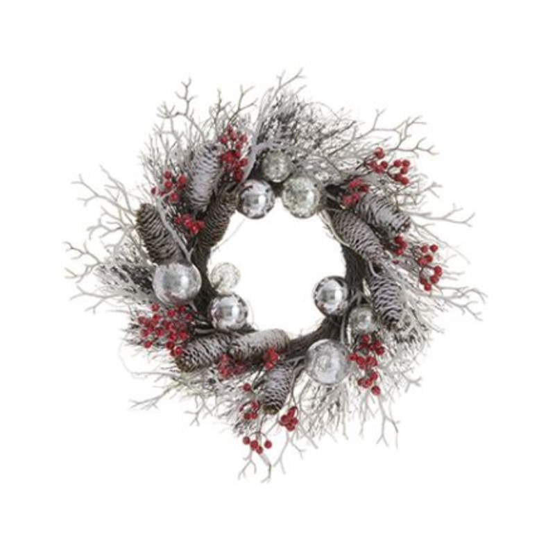 XDW198-WH/RE (26404) – Pinecone/Berry/Ball Wreath 30