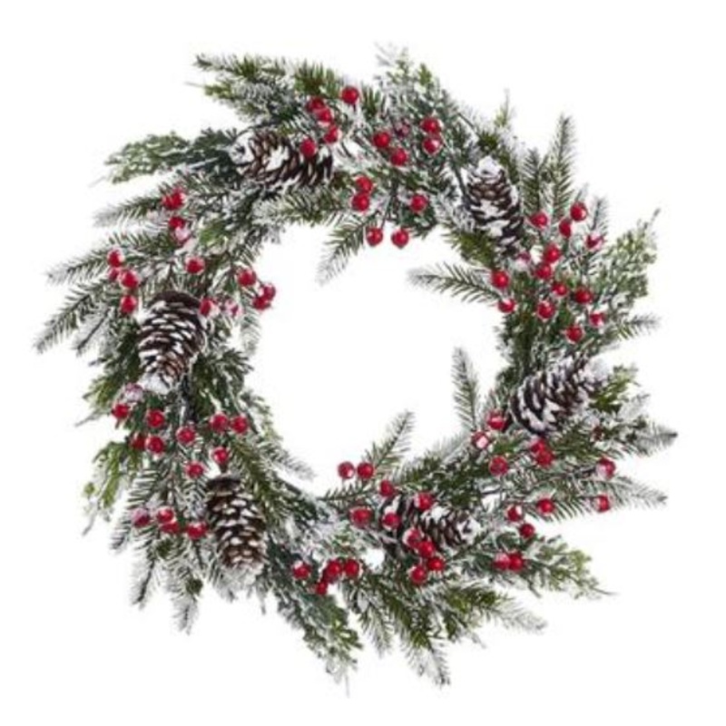 XDW518-RE/BR (30079) – Snow Berry Pine Cone Wreath 22