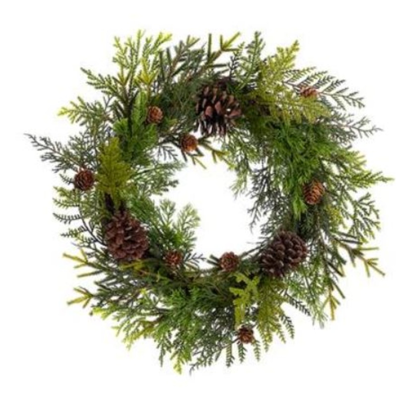 YWP018-GR/BR (28438) – Pine Cone/Cedar Wreath 18 Green