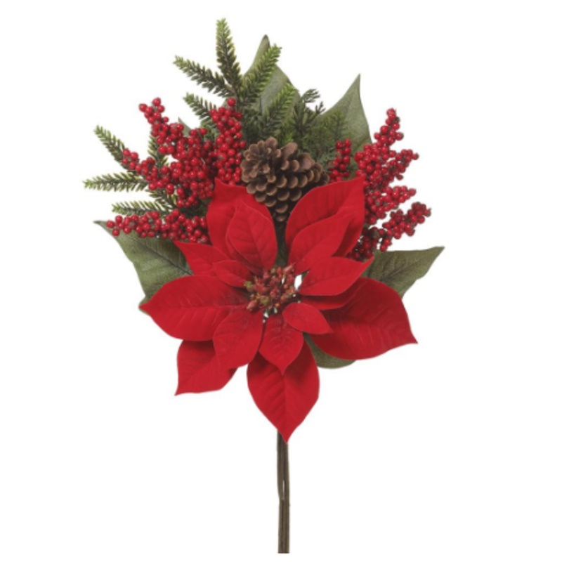 XDQ739-RE/GR (41) –  Poinsettia/Pine Cone/Pine Bouquet 19 Red/Green