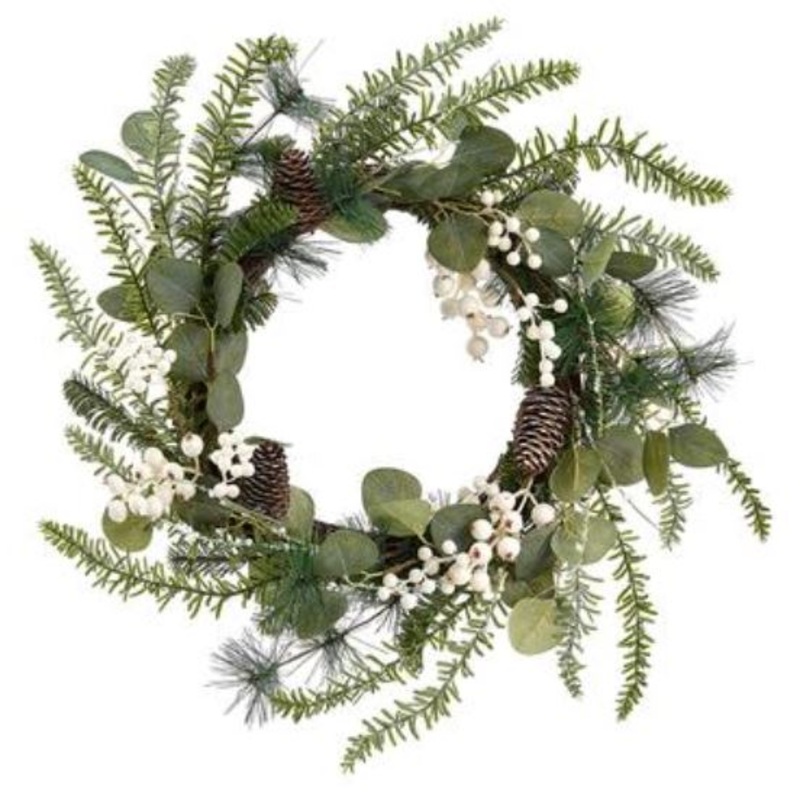 XDW215-WH/GR (31409) – Berry/Cone/Eucalyptus Wreath 21.5