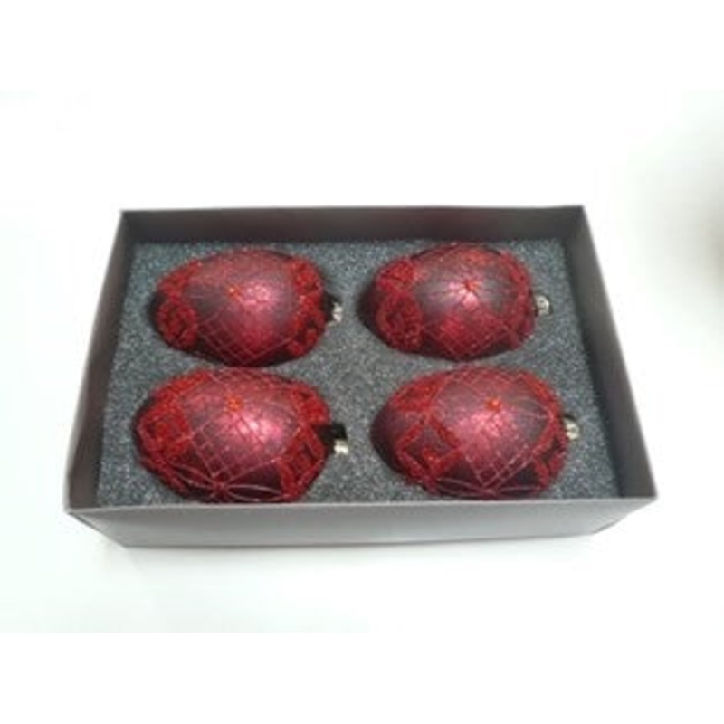 XD60560N.BU (27897) – Glass Egg W/ Glitter Burgundy Set/4