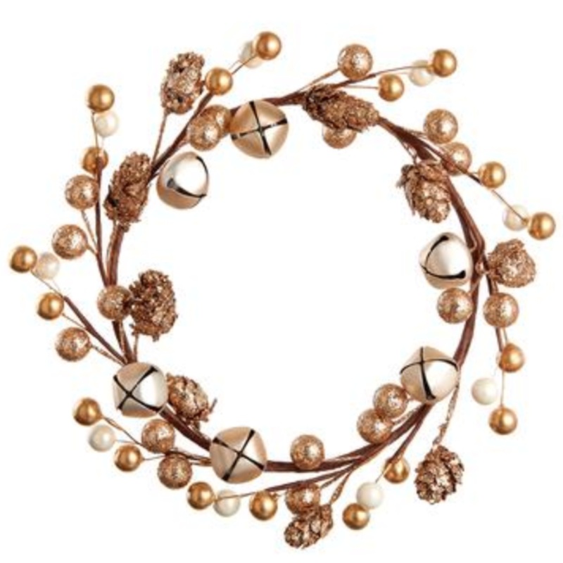 XDW085-GO (29310) – Pinecone Jingle Bell Wreath Gold 6.5
