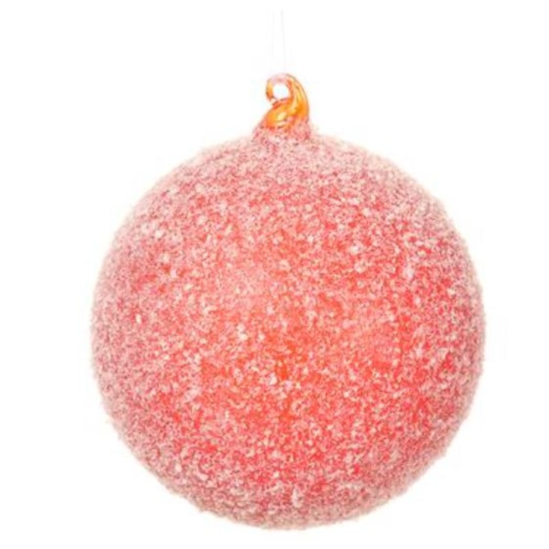 XGM009-RE (30932) – Flocked Glass Ball Ornament Red 4.75