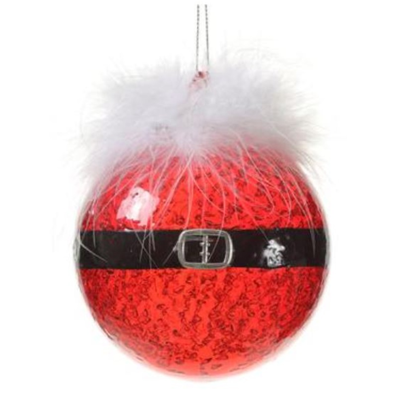 XGM183-RE/WH (31000) – Glittered Santa Belt Ball Ornament Red/White 4