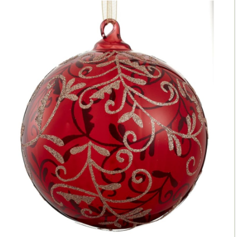 XGM211-RE/CN (43) – Glittered Swirl Glass Ball Ornament 4.75 Red