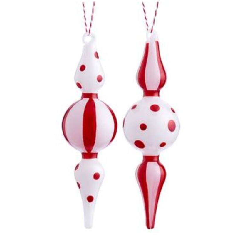 XGM814-RE/WH (31001) – Glass Finial Ornament Red/White 6 Set/2