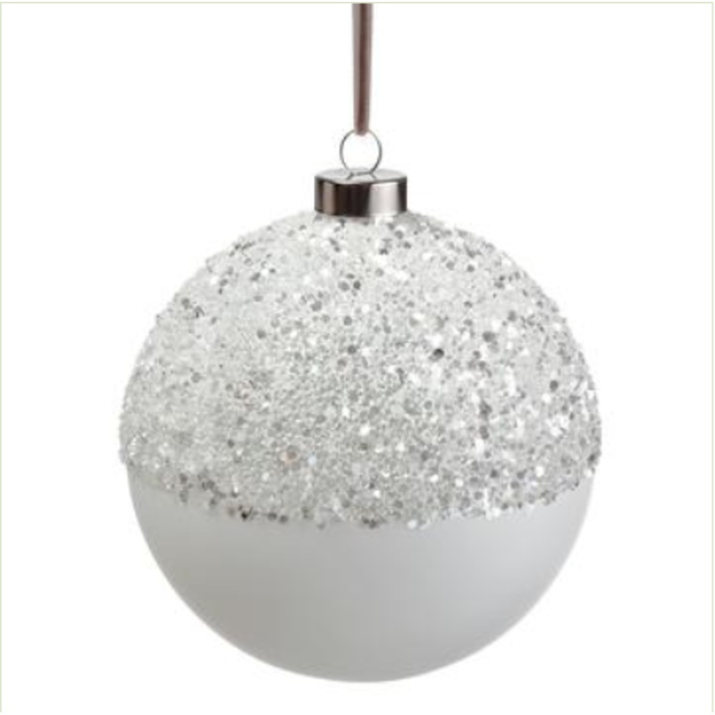 XGN372-WH/GL (27458) – Glittered Glass Ball Ornament White 4.75