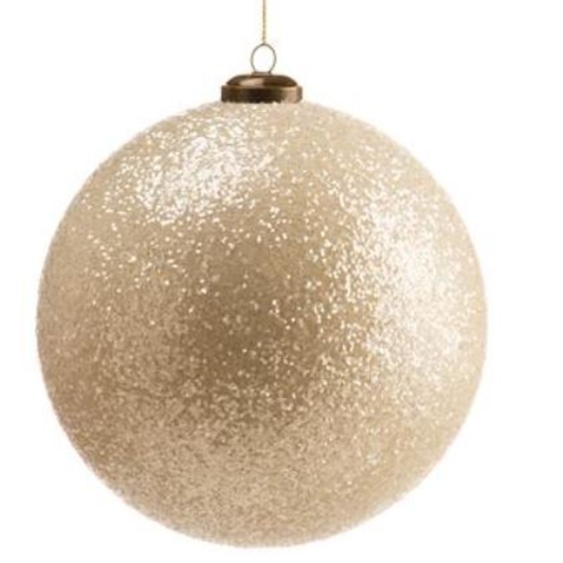 XM0235-CR (29258) – Glittered Plastic Ball Ornament Cream 6