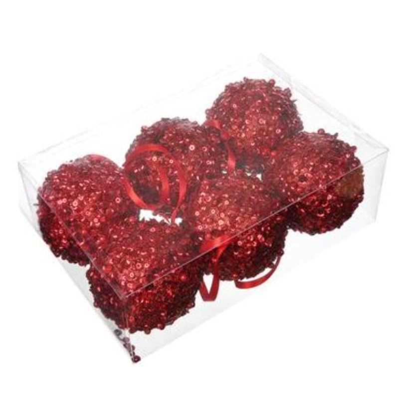 XM3254-RE (31004) – Sequin Ball Ornament Red 3 6/Box