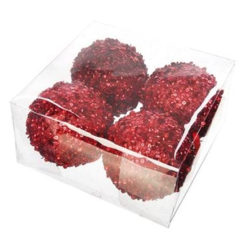 XM3255-RE (31005) – Sequin Ball Ornament Red 4 4/Box