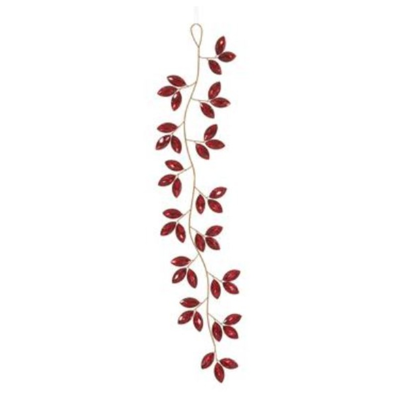 XN0954-RE/GO (30929) – Rhinestone Leaf Ornament Red/Gold 28.5