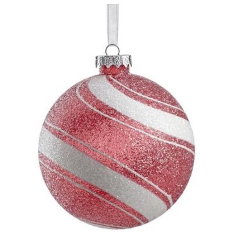 XN4036-RE/WH (31059) – Glittered Swirl Ball Ornament Red/White 4
